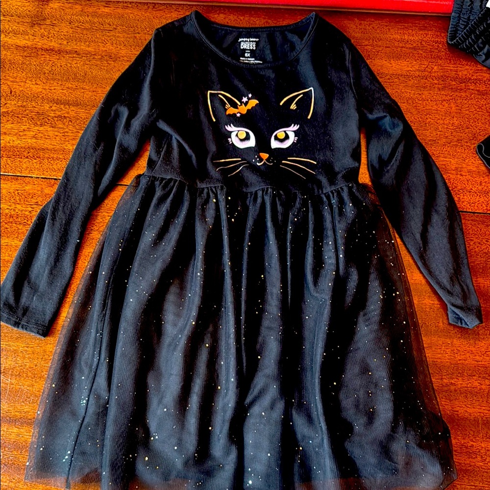 Black Cat Dress with Gold Accents